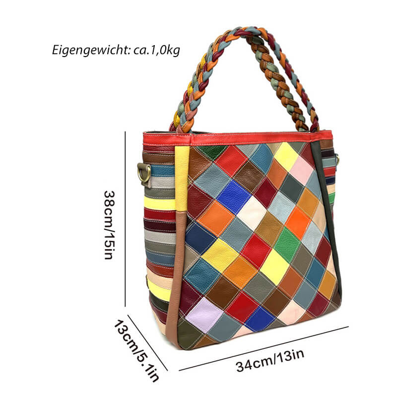 Damen Schultertasche Leder bunt Umhängetasche Patchwork