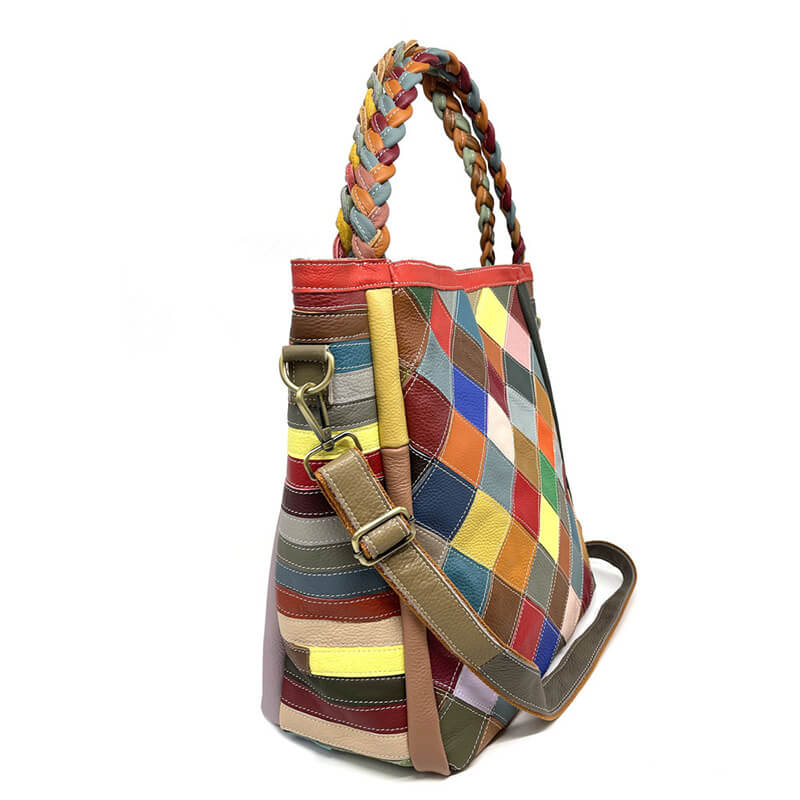 Damen Schultertasche Leder bunt Umhängetasche Patchwork