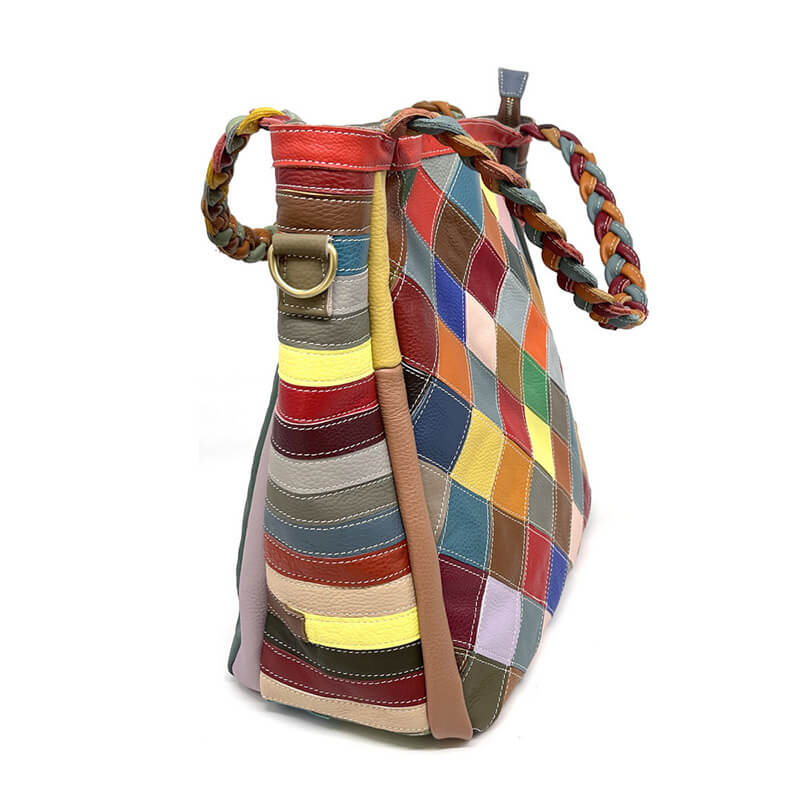 Damen Schultertasche Leder bunt Umhängetasche Patchwork