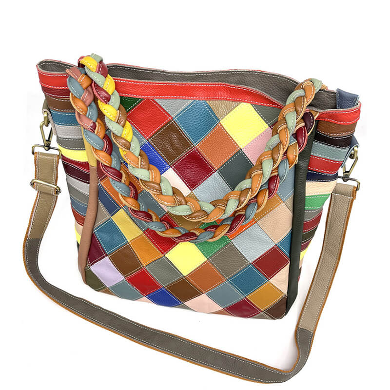 Damen Schultertasche Leder bunt Umhängetasche Patchwork