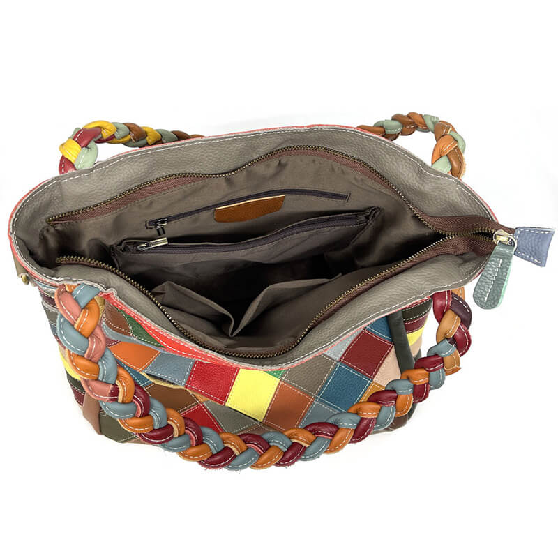 Damen Schultertasche Leder bunt Umhängetasche Patchwork