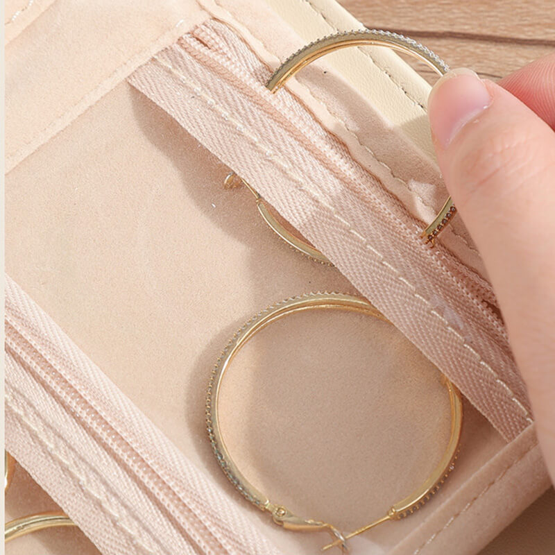 Damen Schmucktasche Leder zur Aufbewahrung von Schmuck mit Reißverschluss mehreren aufklappbaren Seiten