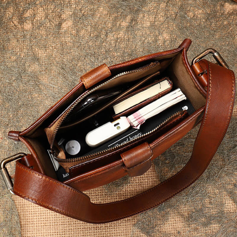 Damen Schultertasche verstellbarer Riemen Echtleder Vintage Umhängetasche in 4 Farben