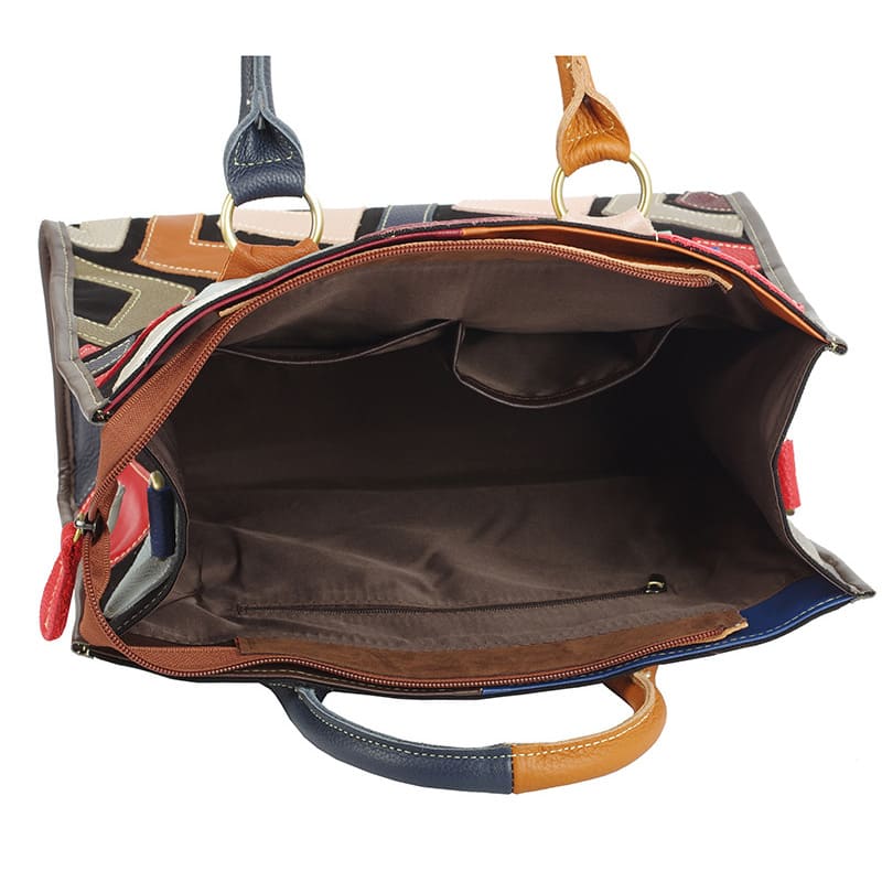 Damen Handtasche bunt Umhängetasche Canvas mit Patchwork Leder modern