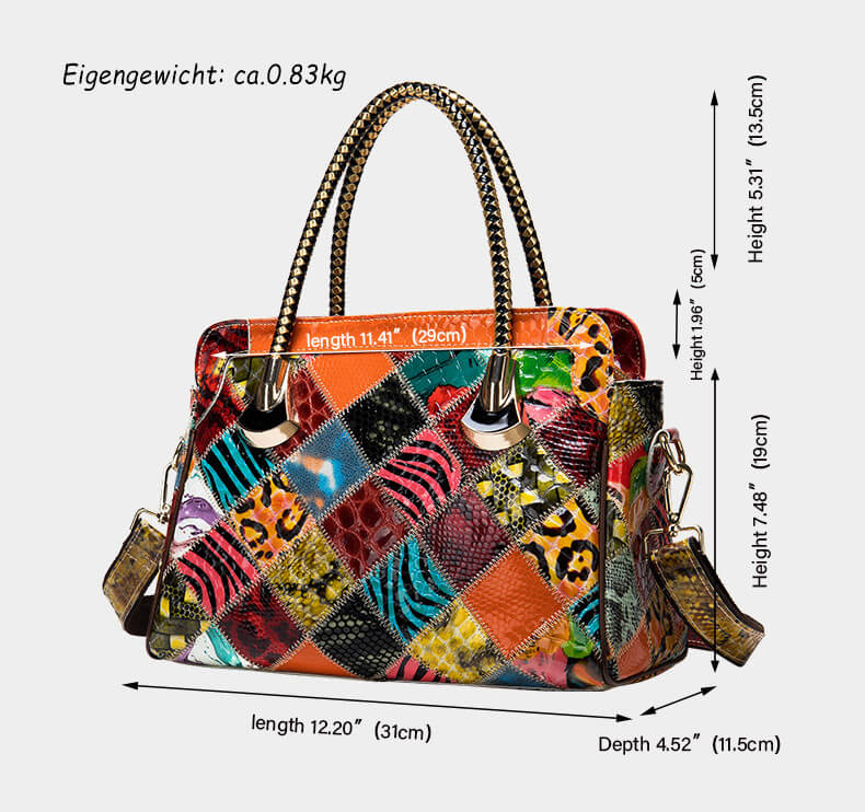 Damen Patchwork Handtasche bunt mit Lackleder zum Umhängen