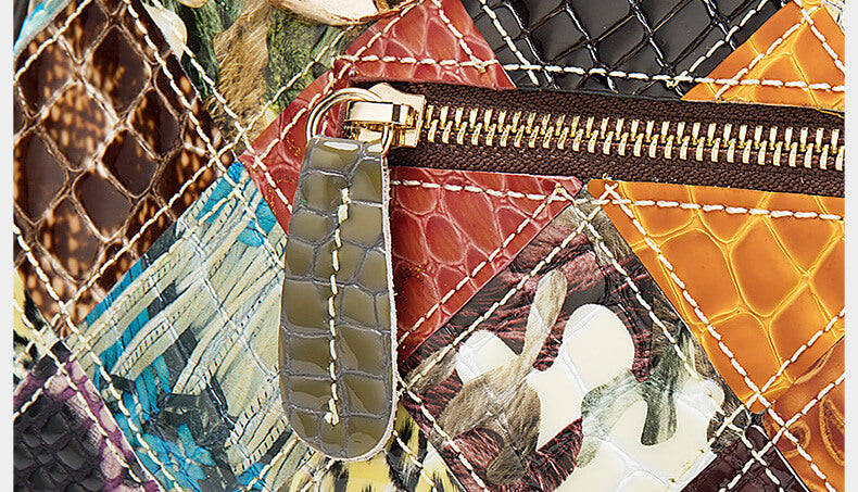 Damen Patchwork Handtasche bunt mit Lackleder zum Umhängen