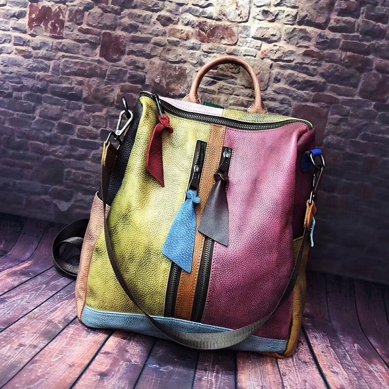 patchwork rucksack leder