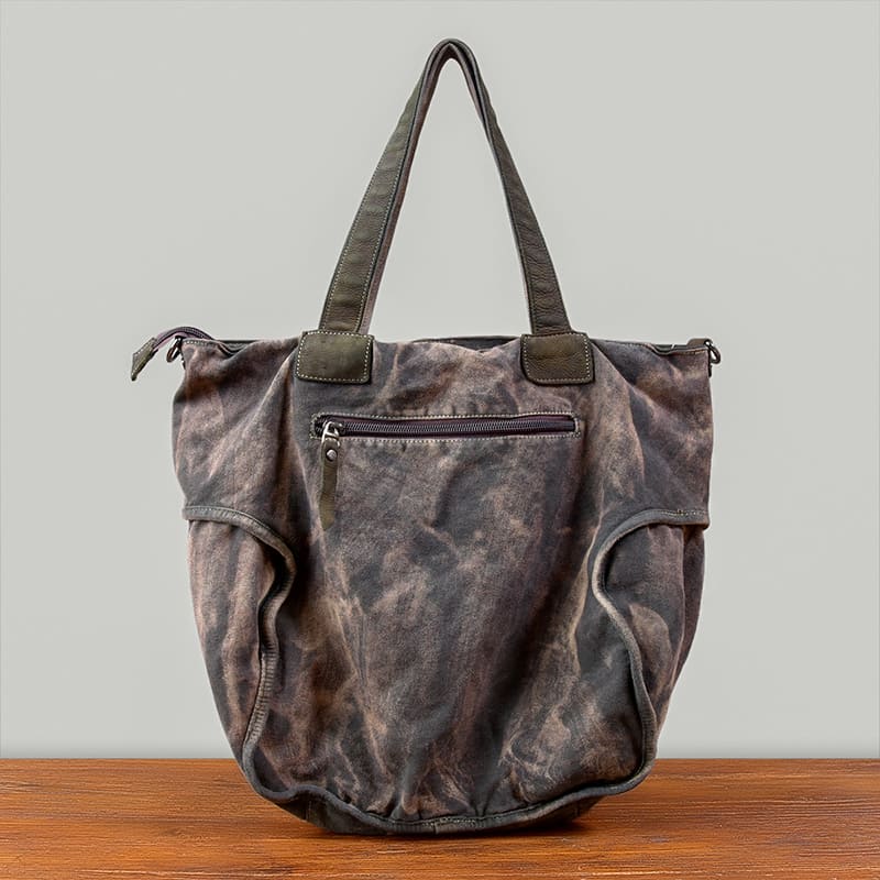 Damen Schultertasche Canvas grau Umhängetasche mit Reißverschluss