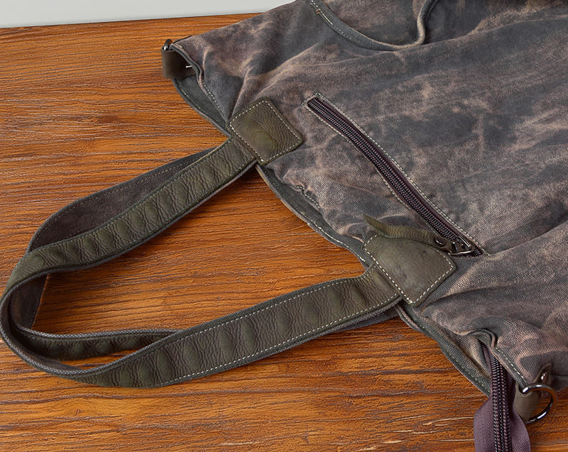 Damen Schultertasche Canvas grau Umhängetasche mit Reißverschluss