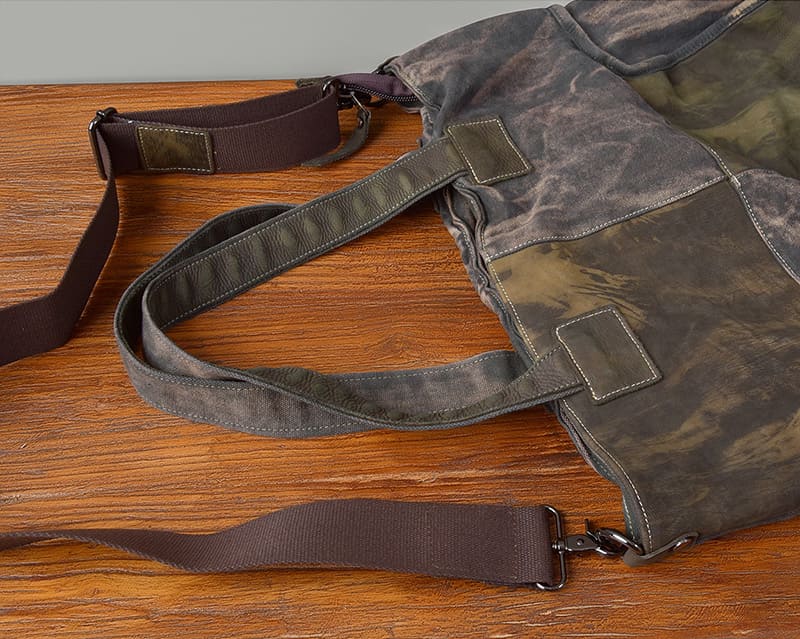 Damen Schultertasche Canvas grau Umhängetasche mit Reißverschluss