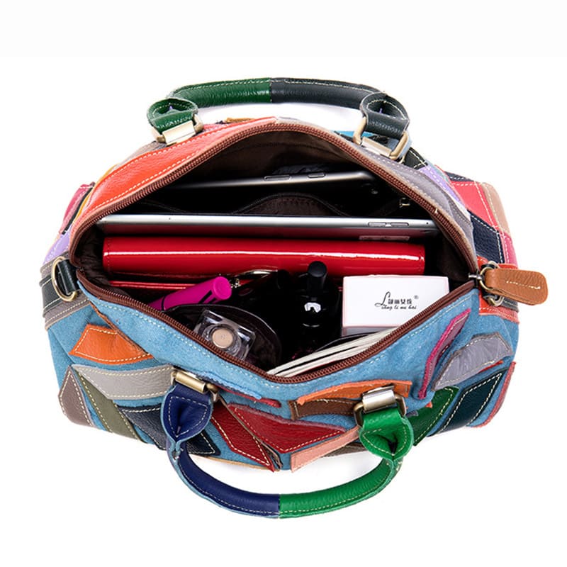 Damen bunte Handtasche Umhängetasche Canvas und Leder klein