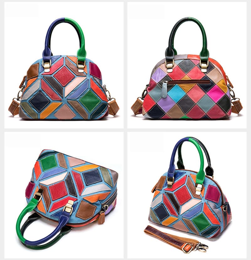 Damen bunte Handtasche Umhängetasche Canvas und Leder klein