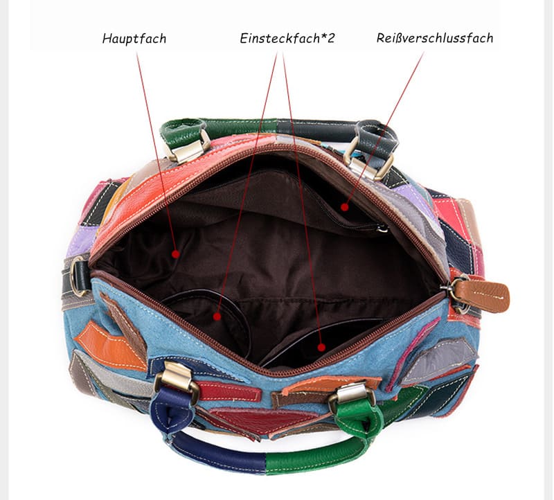 Damen bunte Handtasche Umhängetasche Canvas und Leder klein