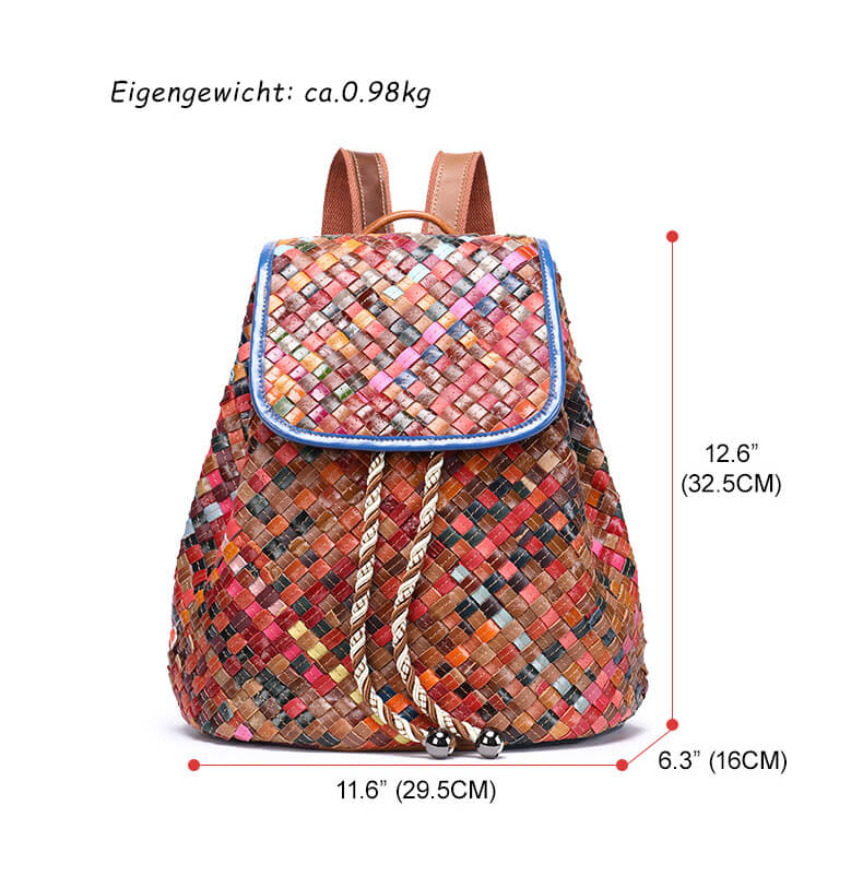 Damen geflochten Rucksack bunt Leder Tagesrucksack 3D Blumen