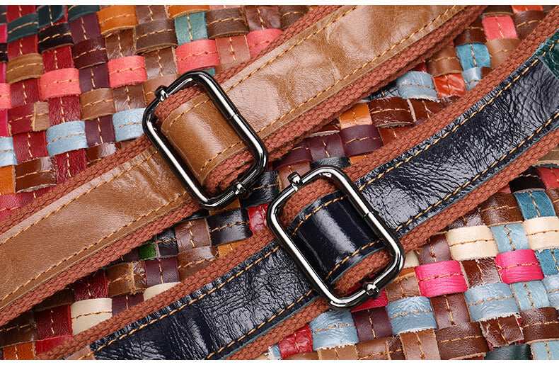 Damen geflochten Rucksack bunt Leder Tagesrucksack 3D Blumen