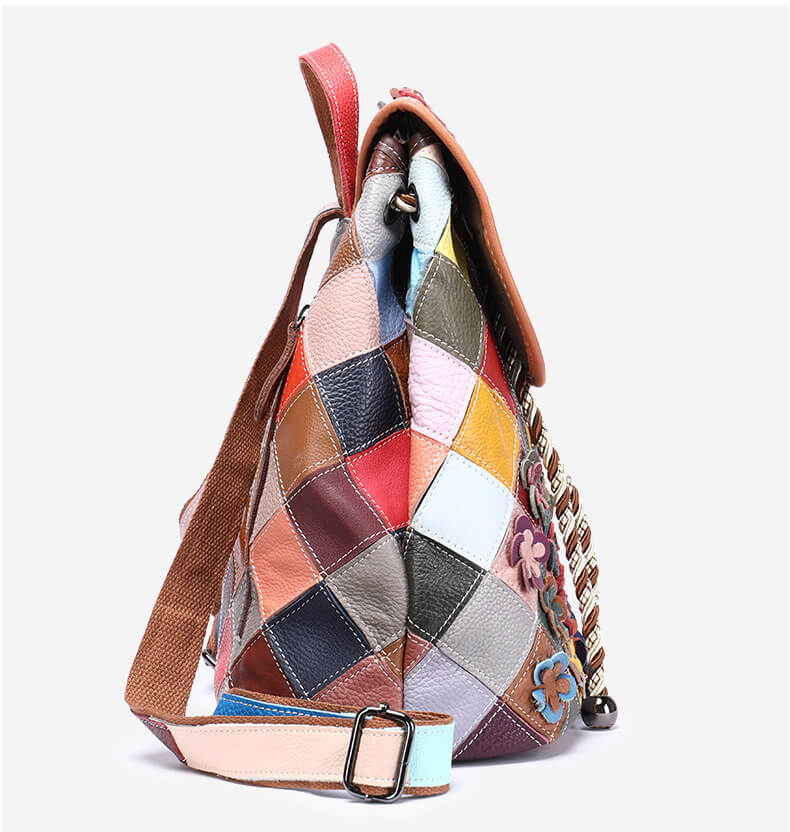 Damen geflochten Rucksack bunt Leder Tagesrucksack 3D Blumen