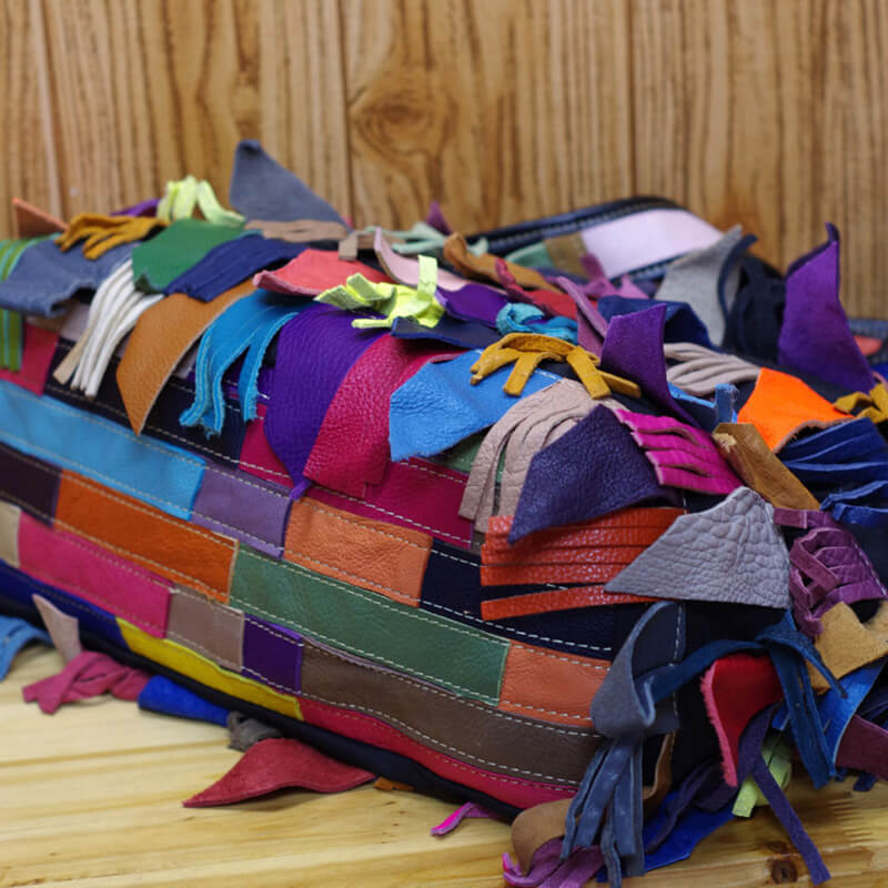 Damen große Handtasche Leder mit Quasten Schultertasche Umhängetasche Bunt und schwarz