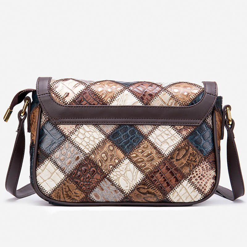 Elegante Vintage Damen Umhängetasche Patchwork Leder bunt