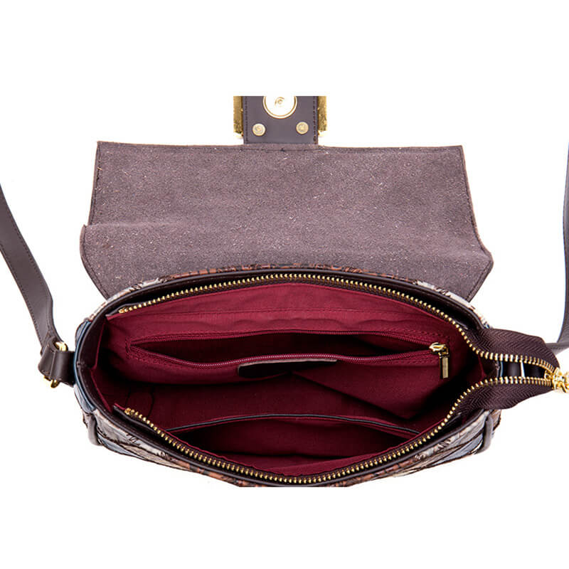 Elegante Vintage Damen Umhängetasche Patchwork Leder bunt