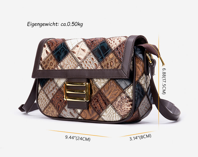 Elegante Vintage Damen Umhängetasche Patchwork Leder bunt