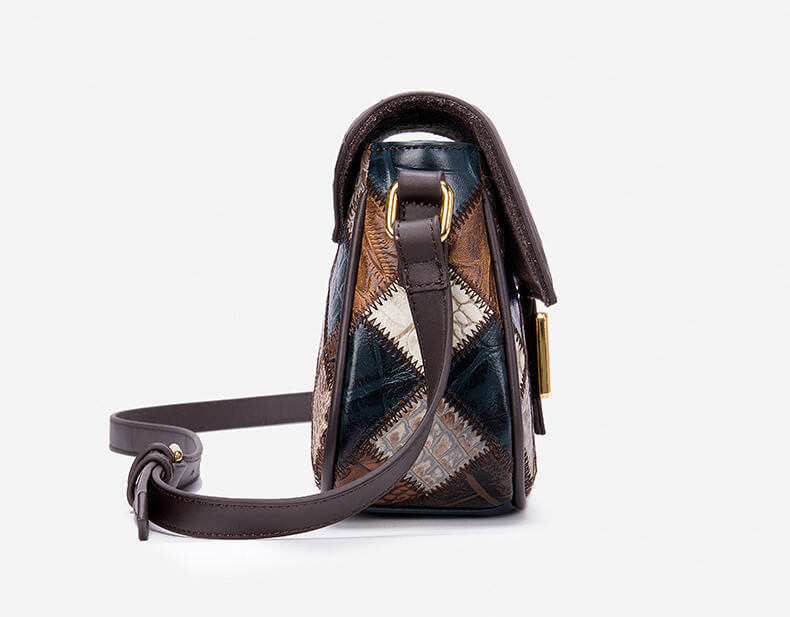 Elegante Vintage Damen Umhängetasche Patchwork Leder bunt