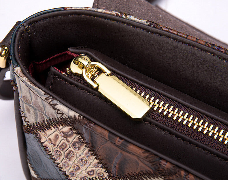 Elegante Vintage Damen Umhängetasche Patchwork Leder bunt