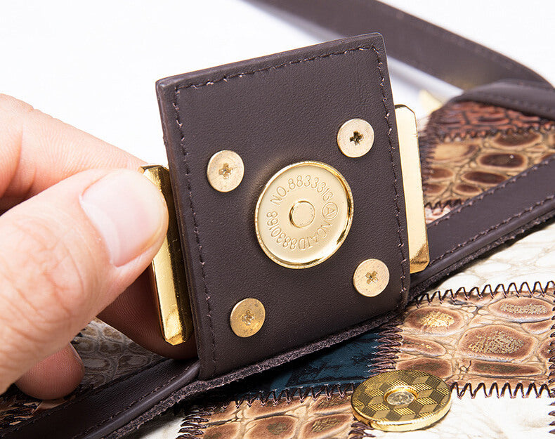 Elegante Vintage Damen Umhängetasche Patchwork Leder bunt