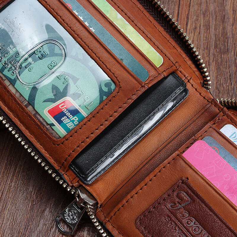 Geldbörse Herren Leder in Querformat braune Portemonnaie mit Kartenfächern