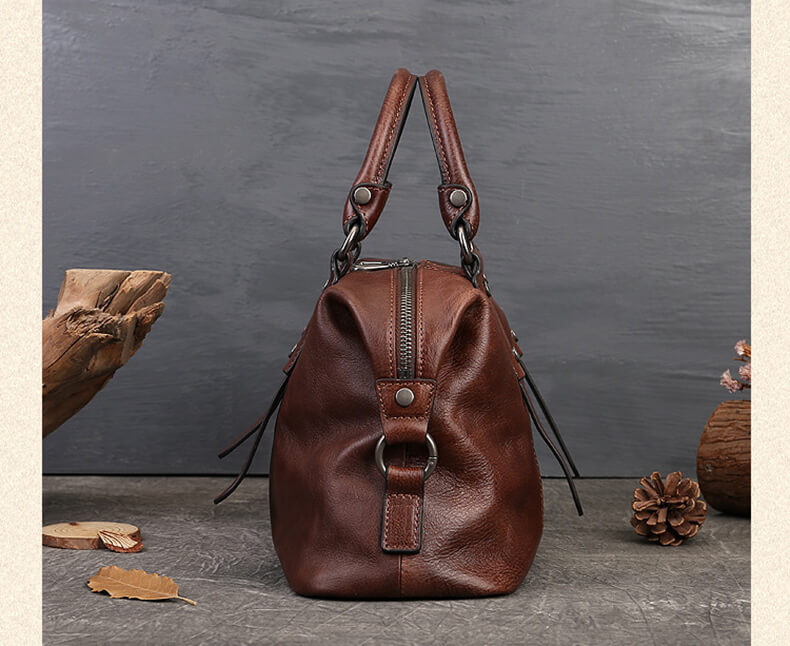 Handtasche Mittelgroß Damen leder Umhängetasche Vintage mit breitem Gurt