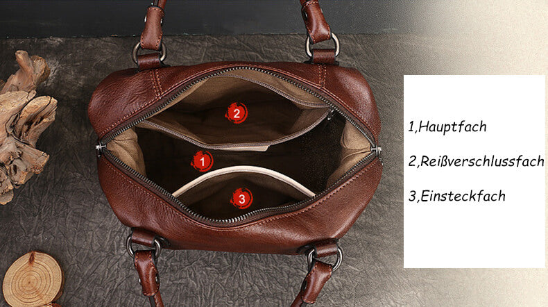 Handtasche Mittelgroß Damen leder Umhängetasche Vintage mit breitem Gurt