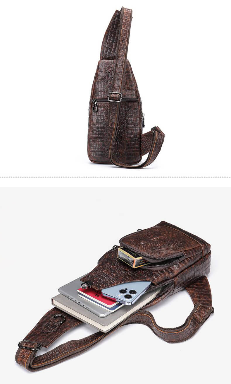 Herren Brusttasche Leder Brustbeutel Krokodil Muster Brust Umhänge Tasche