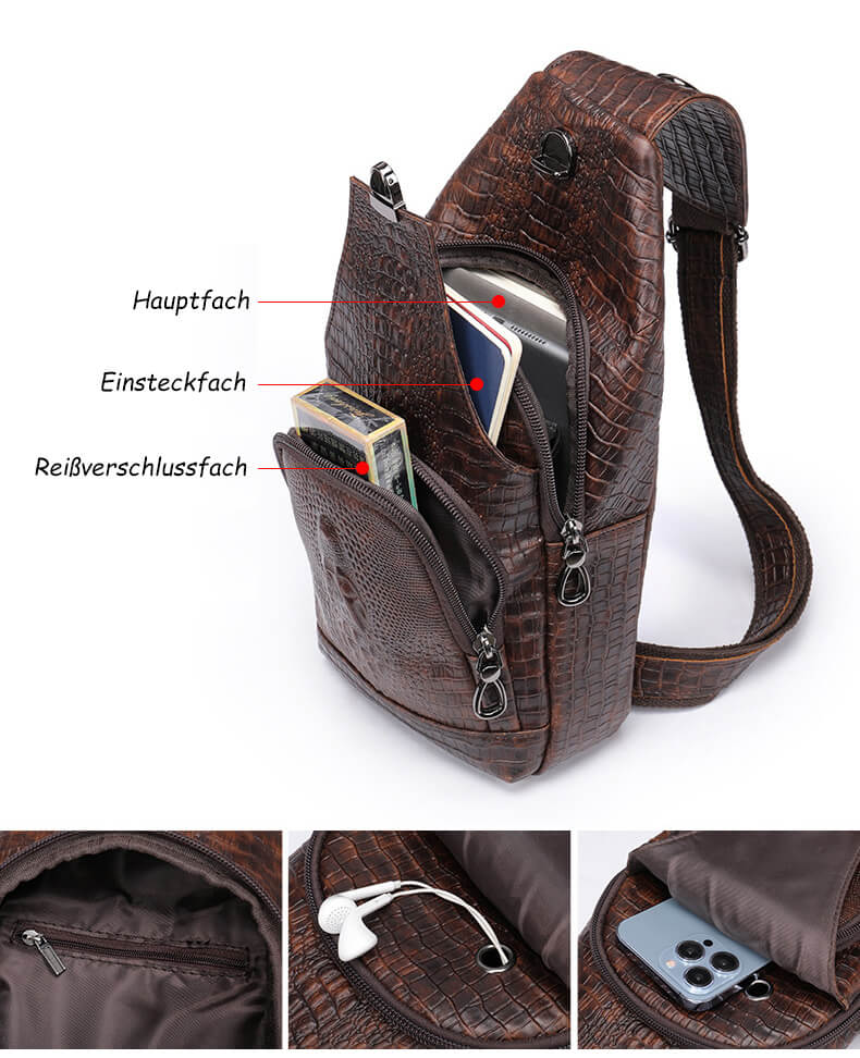 Herren Brusttasche Leder Brustbeutel Krokodil Muster Brust Umhänge Tasche