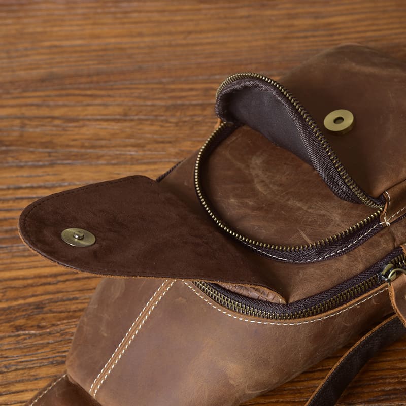 Herren Brusttasche Vintage Leder Kroko Muster Brustbeutel Umhängetasche