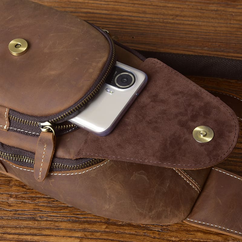 Herren Brusttasche Vintage Leder Kroko Muster Brustbeutel Umhängetasche