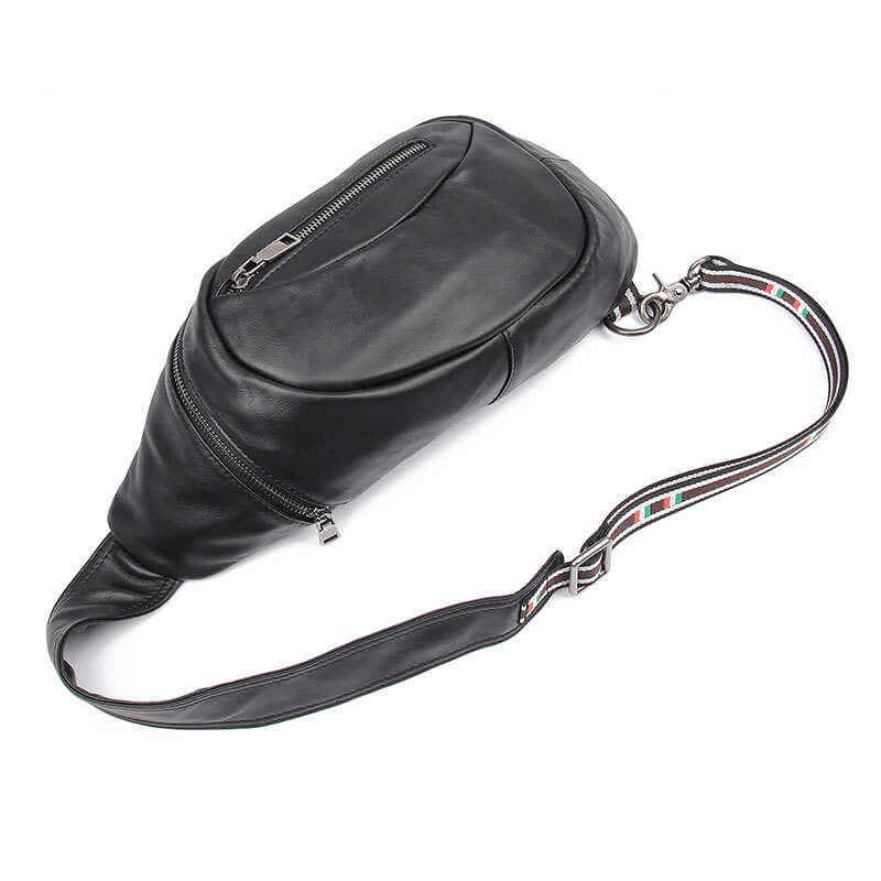 Herren Brusttasche für Männer Brustbeutel Leder schwarz
