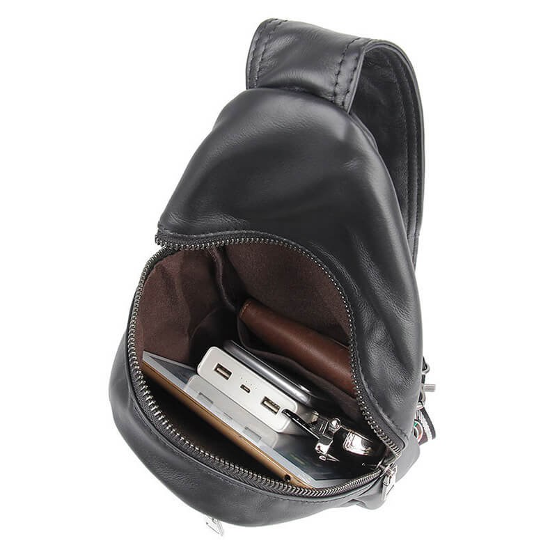Herren Brusttasche für Männer Brustbeutel Leder schwarz