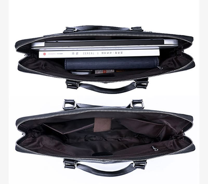 Herren Businesstasche Leder schwarz Aktentasche Laptopfach Handtasche