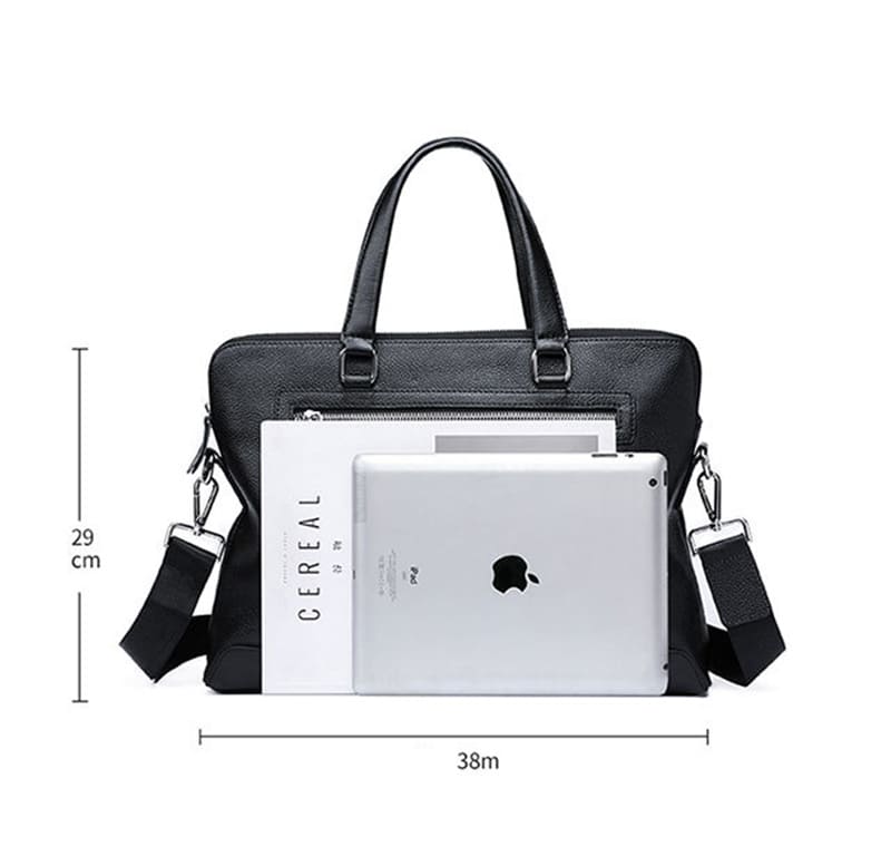 Herren Businesstasche Leder schwarz Aktentasche Laptopfach Handtasche
