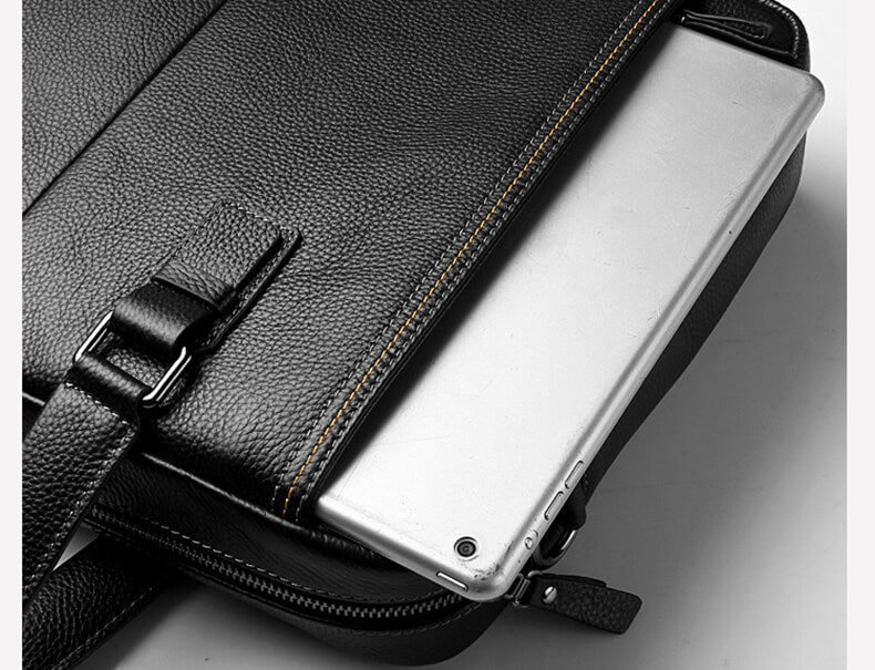 Herren Businesstasche mit Laptopfach Umhängetasche Leder Aktentasche A4 schwarz und kaffeebraun