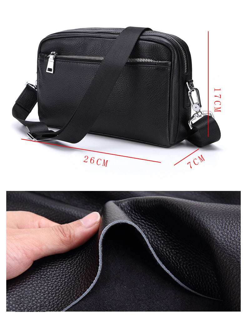 Herren Clutch Leder schwarz mit Handgelenkgurt Umhängetasche klein mit Kartenfächern