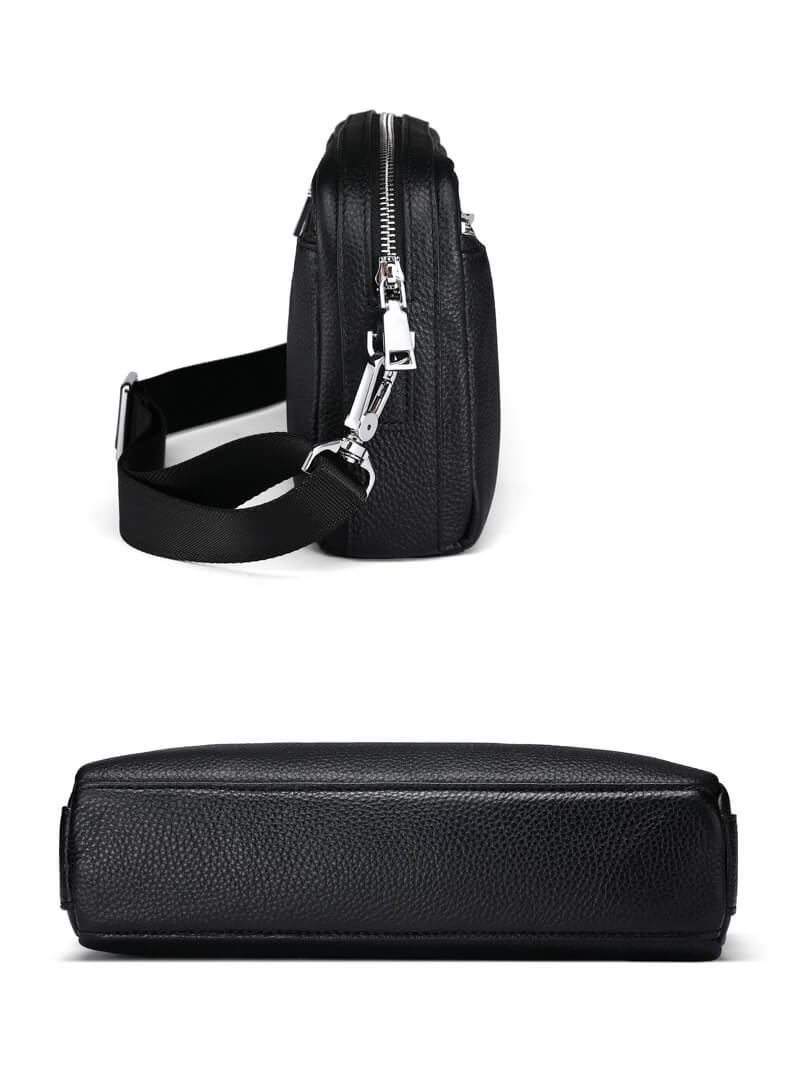 Herren Clutch Leder schwarz mit Handgelenkgurt Umhängetasche klein mit Kartenfächern