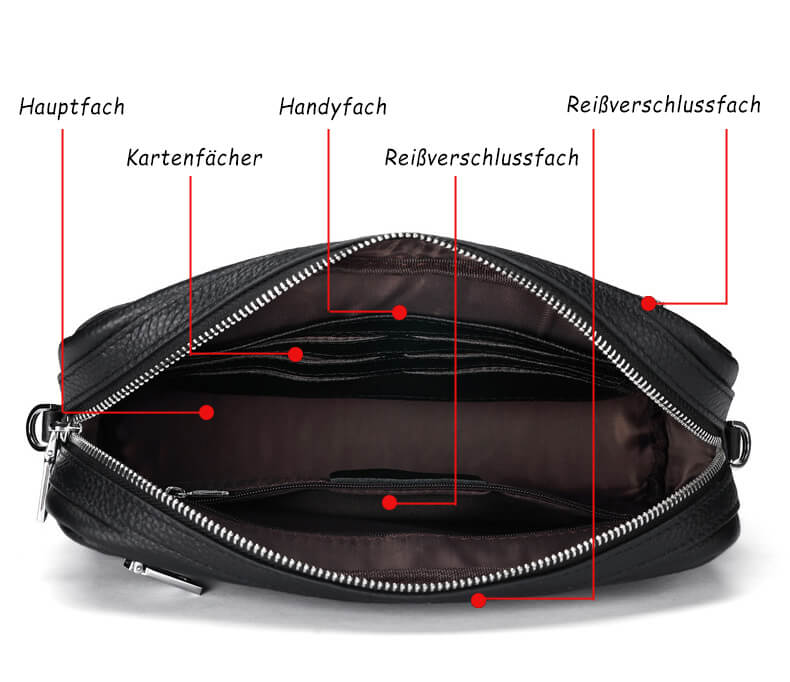 Herren Clutch Leder schwarz mit Handgelenkgurt Umhängetasche klein mit Kartenfächern