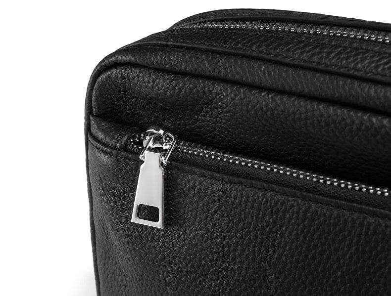 Herren Clutch Leder schwarz mit Handgelenkgurt Umhängetasche klein mit Kartenfächern