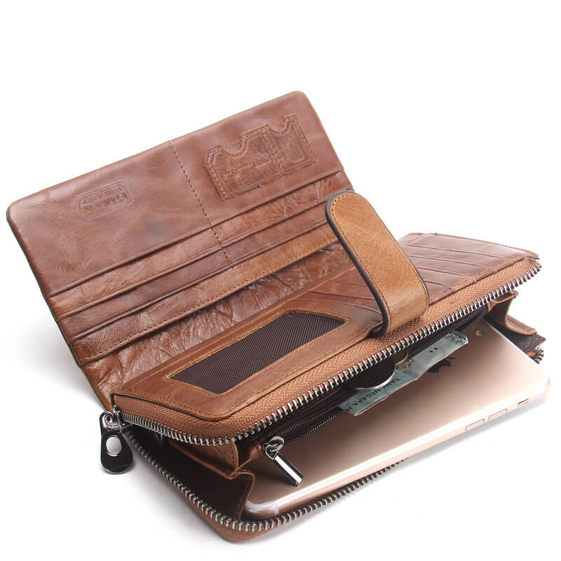 Herren Geldbörse Leder Reißverschluss Brieftasche lang Portemonnaie in 3 Farben