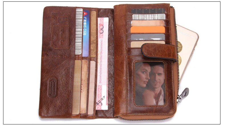 Herren Geldbörse Leder Reißverschluss Brieftasche lang Portemonnaie in 3 Farben