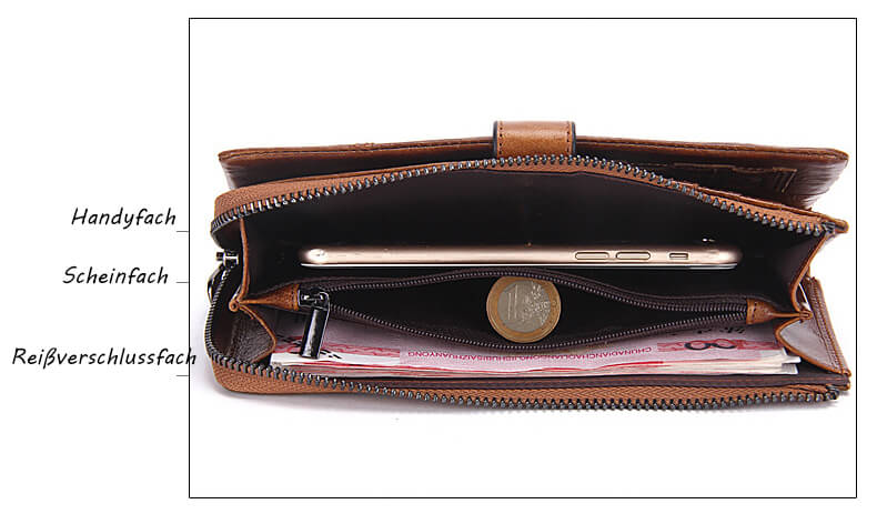 Herren Geldbörse Leder Reißverschluss Brieftasche lang Portemonnaie in 3 Farben