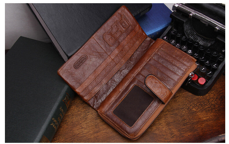 Herren Geldbörse Leder Reißverschluss Brieftasche lang Portemonnaie in 3 Farben