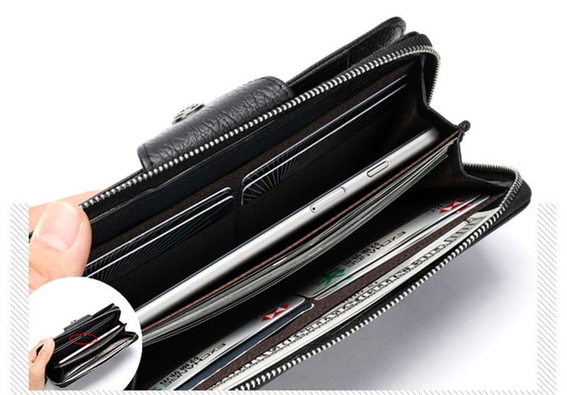 Herren Geldbörse Leder lang Brieftasche schwarz Portemonnaie Clutch