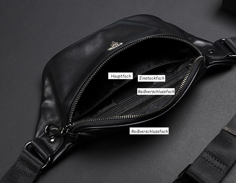 Herren Hüfttasche schwarz weiches Leder Bauchtasche