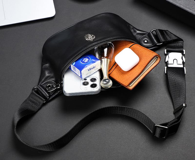 Herren Hüfttasche schwarz weiches Leder Bauchtasche
